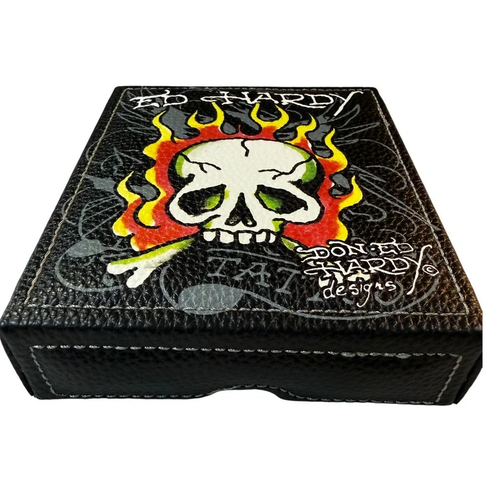 Ed‎ Hardy Black Bifold Wallet Valet Tray Tattoo Eagle Skull Y2K Set NWT